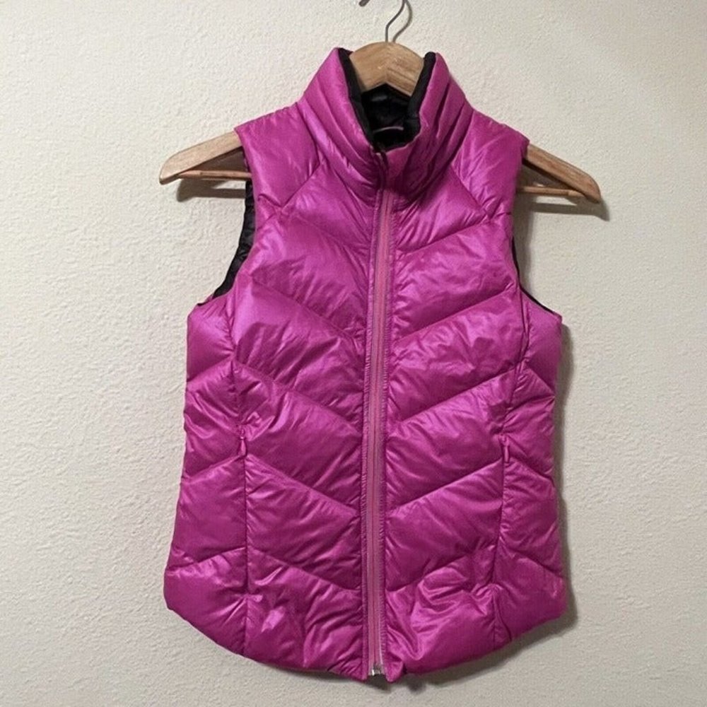 Ivivva Lululemon Pink Purple Reversible Down Puffer Vest Spellout Girls 10